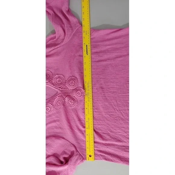 Zac & Rachel Womens Pink Crochet ‎ Blouse XL 3/4 Sleeve High Low Hem Lightwei - Picture 9 of 11